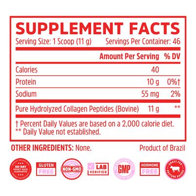 Zhou Collagen Peptides - Pure Hydrolized Collagen Powder for Women Men, Grass Fed Natural Bovine Collagen for Skin, Hair Growth, Joints Bones - 18 oz Jar (46 Servings)