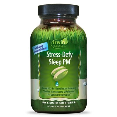 Irwin Naturals Stress-Defy Sleep PM - 50 Liquid Soft-Gels - Powerful 2-in-1 Combination with Ashwagandha Melatonin - 25 Servings