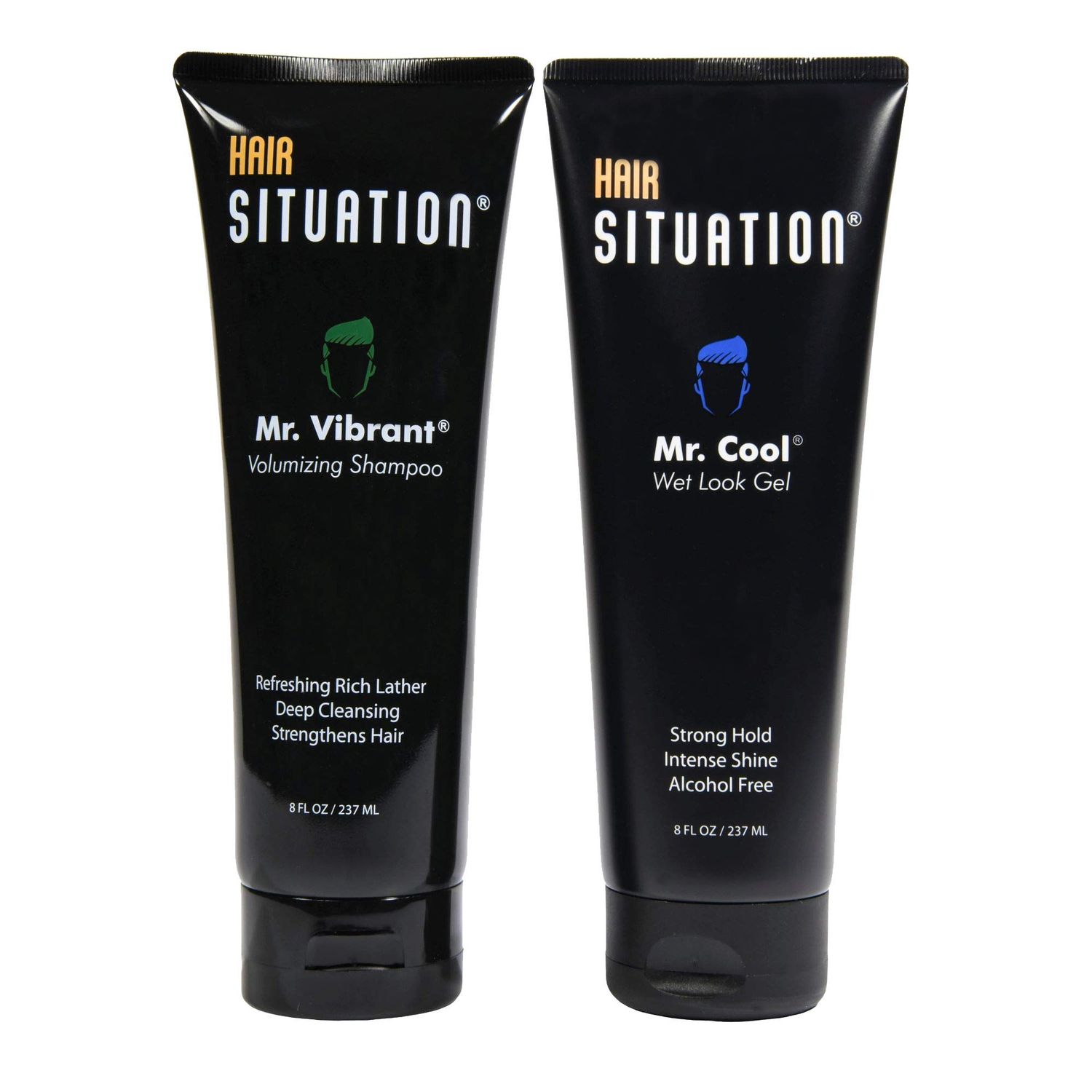 Hair Situation Mr. Cool Wet Look Hair Gel - Strong Hold, High Shine and Alcohol-Free Formula Mr. Vibrant Volumizing Shampoo for Thinning and Receding Hair Line, Fight Hair Loss For Fuller-Looking Hair
