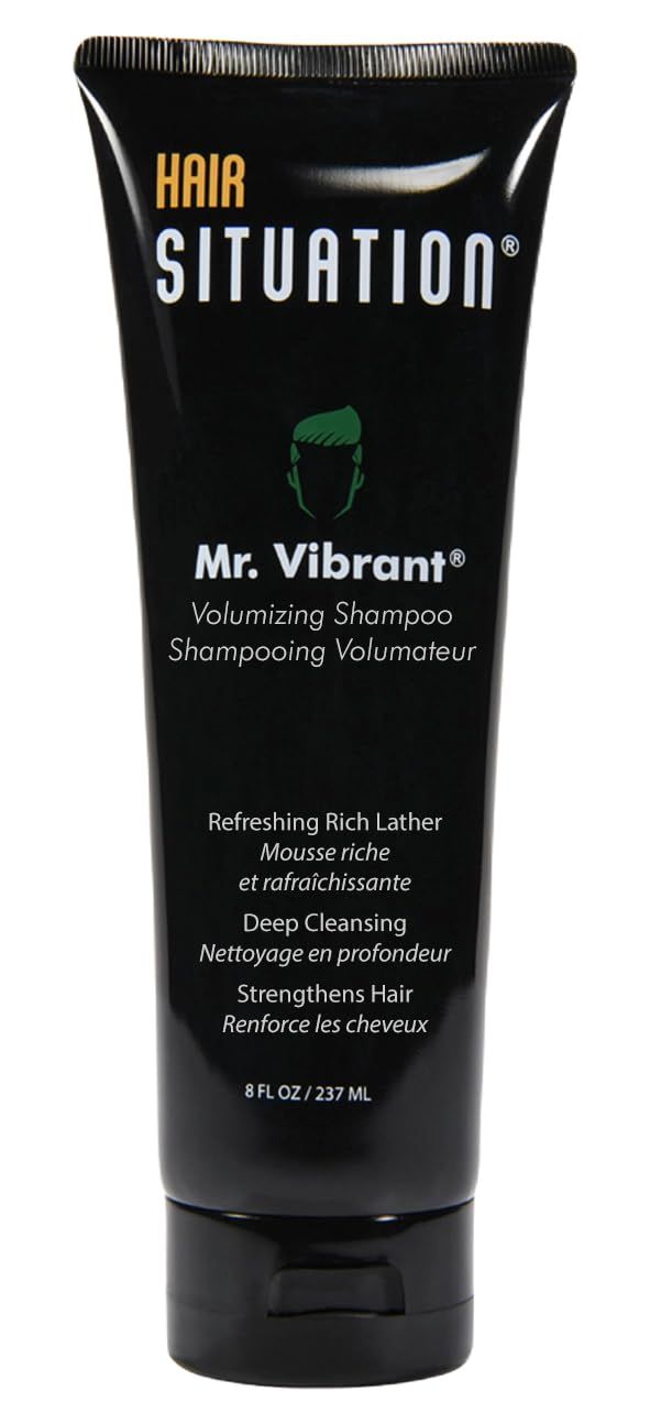 Hair Situation Mr. Vibrant Volumizing Daily Men&#39;s Shampoo for Fuller, Stronger, and Thicker-Looking Hair, Fighting Hair Loss, Thin and Receding Hair Line with Biotin and DHT Blocker Treatment 8 FL Oz