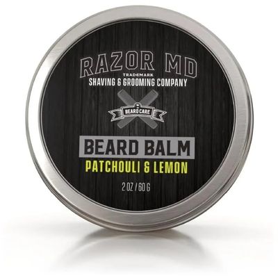 Razor MD Natural Beard Balm for Men, Non-Greasy Styling, Ideal for Beard Growth, Grooming and Care, Patchouli Lemon Scented, 2 oz