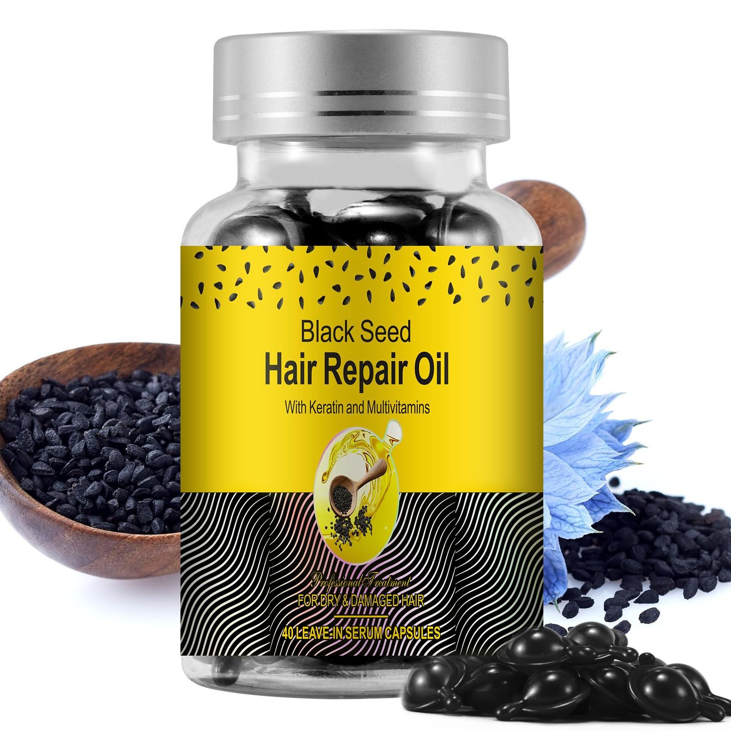 RTBYUE Black Seed Oil Capsules, 40 Softgels, Organic Turkish Black Cumin Nigella Sativa Seed Oil, Premium Cold Pressed Black Cumin Seed Oil, Hair Treatment Serum Oil Capsules (Black Seed Oil)