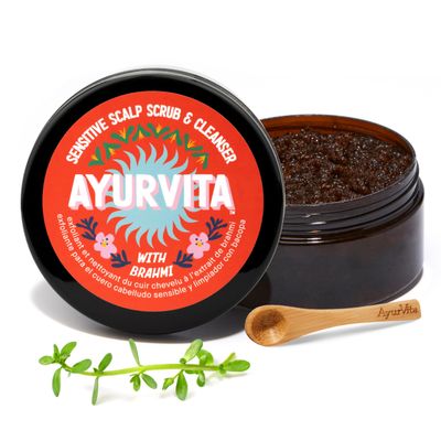 Ayurvita Brahmi Scrub Cleanser - Deep Exfoliation Cleansing - Best for Hair Care Hair Growth - Instant Relief for Irritated Scalps - Restorating Ayurvedic Hair Exfoliator for Men Women - 6.7oz