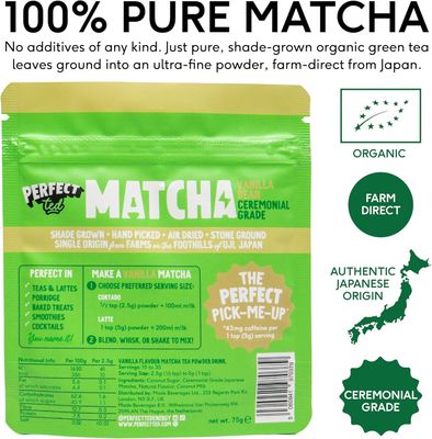 Perfect Ted Matcha Powder Vanilla Bean Flavor 75g Matcha Powder Ceremonial Grade Single-Origin Uji, Japan Matcha Green Tea Powder (30 Servings)