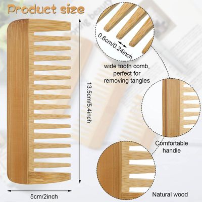 Patelai 3 Pcs Wide Tooth Wooden Comb, Wood Hair Combs, Anti-static No Handle Styling Shampoo Comb for Curly Wavy Long Hair
