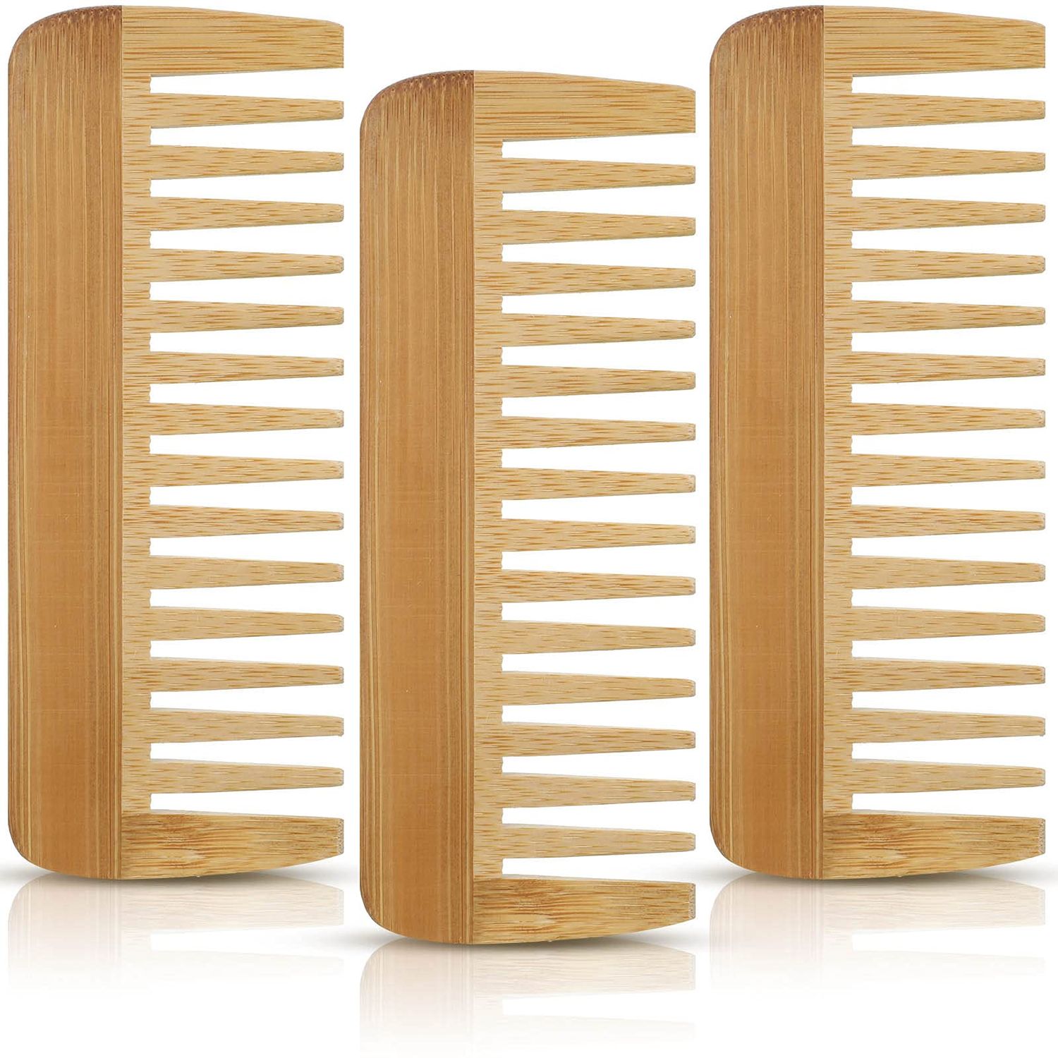Patelai 3 Pcs Wide Tooth Wooden Comb, Wood Hair Combs, Anti-static No Handle Styling Shampoo Comb for Curly Wavy Long Hair