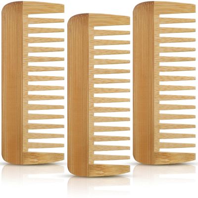 Patelai 3 Pcs Wide Tooth Wooden Comb, Wood Hair Combs, Anti-static No Handle Styling Shampoo Comb for Curly Wavy Long Hair