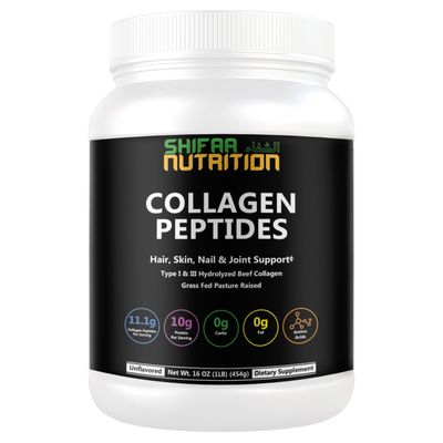 Halal Grass Fed Collagen Peptides Powder 1 lb. 16oz Unflavored Hydrolyzed Collagen Peptides Powder Type I Type III for Hair, Skin, Nails Joints Keto Paleo Friendly Sugar Gluten Free