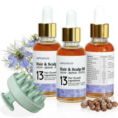 Umpeimvon 3 Pack Hair Oil for Frizzy Dry Hair, Travel Size, 15 Castor Rosemary Oil Infused, Organic Black Seed Oil Repair Strengthen, Herbal Scent