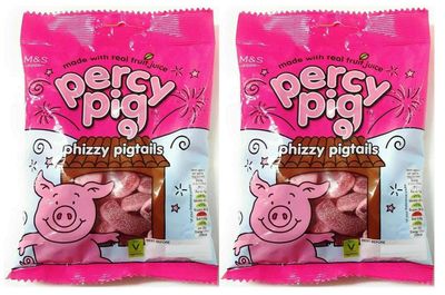 Marks Spencer Percy Pigs Phizzy Pig Tails Fruity Soft Gums With a Fizzy Hint 2 x 170g Bags