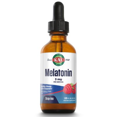 KAL Melatonin DropIns 3mg, Healthy Sleep Aid Support, Liquid Melatonin Drops for Optimal Absorption Calming Relaxation Support, Fast Acting, Natural Raspberry Flavor, Approx. 55 Servings, 1.85oz
