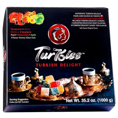 Lokum Turkish Delight Candy - 2.2 LB (35.2 oz) Turkish Delights Candy, 7 Flavors, 98 Assorted Candies, Gourmet Sweets Gifts, International Snacks, Luxury Food Gifts, Dessert Gift Candies from TurKiss
