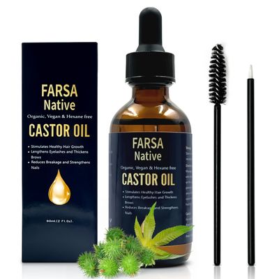 FARSA Native Castor Oil Organic Vegan, 100 Pure Castor Oil for Hair Growth, Eyelashes, Skin Tightening, Nail Treatment, Natural Cold Pressed Unrefined Hexane-Free Cruelty-Free Beauty Elixir
