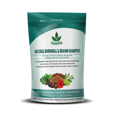 Havintha Natural Shampoo for Hair with Amla Reetha Shikakai Methidana Hibiscus Bhringraj Brahmi and Flax Seed Powder, 227gm