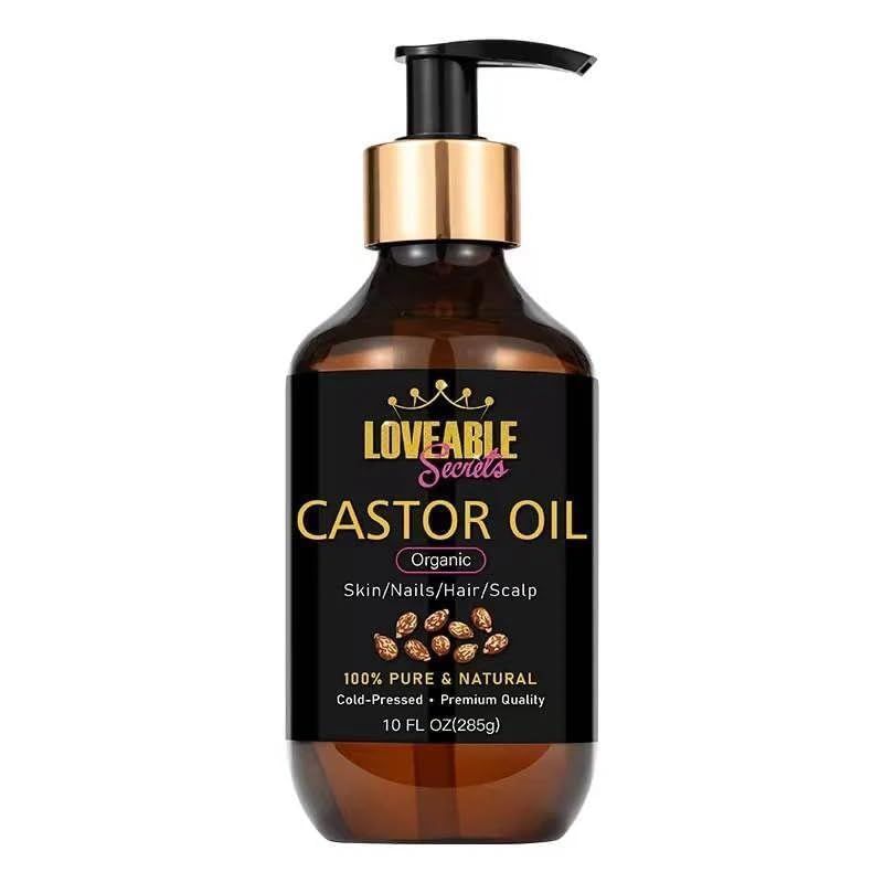 Castor Oil Organic for Face, Hair and Nails- Organic Castor Oil Cold Pressed Glass Bottle with Dropper - Eyebrow Eyelash Growth Serum -Skin Scalp Moisturizer Essential Oil for Women and Men (10FL)