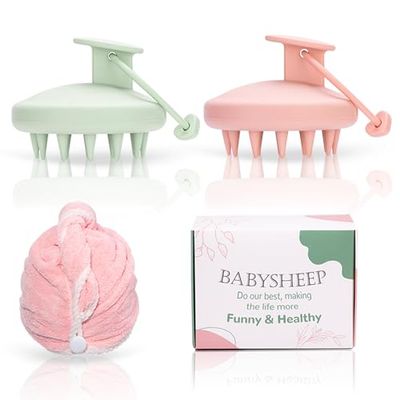 BABYSHEEP Silicone Hair Brush, 2pcs Hair Scrubber with Hair Towel, Scalp Exfoliator Wet Dry Head Massage Shampoo Brush for Hair Growth Scalp Care,Giftbox Packing (3pack)