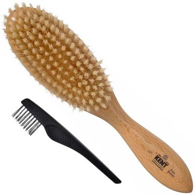 Kent LS7 Finest Satin Wood Oval Hair Brushes for Women - Natural White Boar Bristle Hairbrush for Medium or Thick Hair of All Lengths - Dry Brush for Styling, Straightening (LS7 Hairbrush Cleaner)