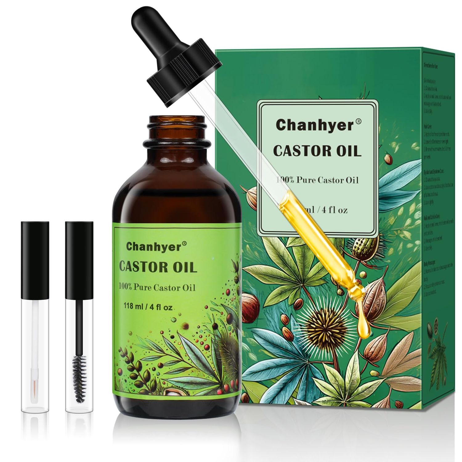 Chanhyer Castor Oil Natural Cold-Pressed,100 Pure,Moisturizing for Skin, Hair Care, Hexane Free,Eyelash Growth Serum, Perfect for Massage(4 fl oz 118 ml)