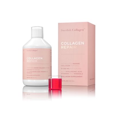 Swedish Collagen Repair 10,000 mg Hydrolyzed Marine Collagen Liquid Supplement - 500 ml, 20 Day Supply I Hyaluronic Acid, Biotin Vitamin C for Healthy Hair, Skin, Nails Joints Sugar-Free