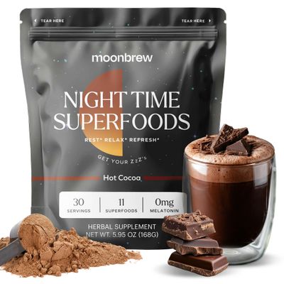 MoonBrew Nighttime Magnesium Hot Cocoa, Natural Sleep Aid Drink Mix for Adults - Calming Melatonin-Free Sleep Support - Sleepy Hot Chocolate Powder with L-Theanine, Chamomile Zinc Glycinate