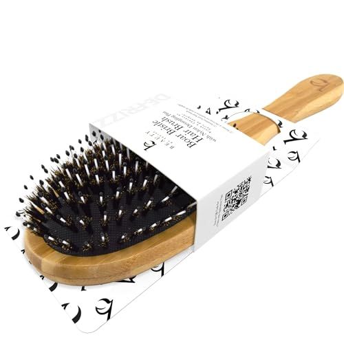 Boar Bristle Hair Brush - Smoothes Detangles All Hair Types, Hairbrush for Women, Men Kids, Brush for Thick Hair, Distributes Oils for Natural Shine Stimulates Scalp