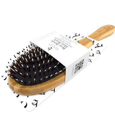 Boar Bristle Hair Brush - Smoothes Detangles All Hair Types, Hairbrush for Women, Men Kids, Brush for Thick Hair, Distributes Oils for Natural Shine Stimulates Scalp