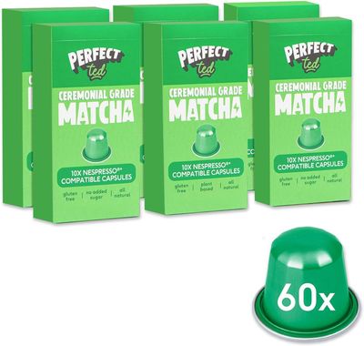 Perfect Ted Matcha Pods Original 60 Pods Compatible with Nespresso Machine Ceremonial Grade Matcha Matcha Green Tea Pods Single-Origin Uji, Japan