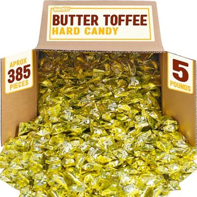 Butter Toffee Candies - 5 LB - Butter N&#39; Creme Candies - Gold Wedding Favor Candies - Smooth Rich Toffees Hard Candy - Foil Individually Wrapped Vintage Hard Candy - Gold Candies for Candy Buffet