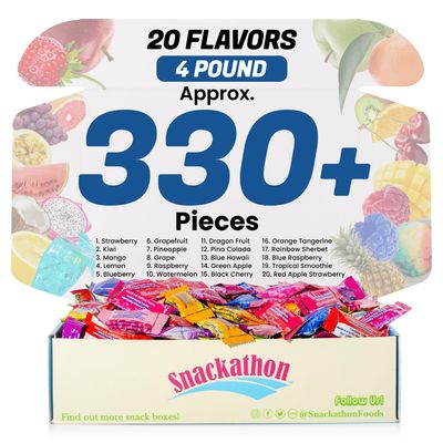 Hi Chew 20 Flavors, Bulk 330 Pieces, 4 Pound (Strawberry, Mango, Green Apple, Grape, Pineapple, Kiwi, Dragon Fruit, 3 Berries, Orange Tang, Apple Strawberry, Raspberry, Blue Hawaii, Rainbow Sherbet)