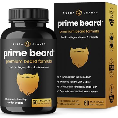 NutraChamps Prime Beard Vitamins Manly, Thick, Fast Healthy Facial Hair for Men Beard Vitamins with Biotin, Collagen Saw Palmetto Beard Pills for All Hair Beard Types