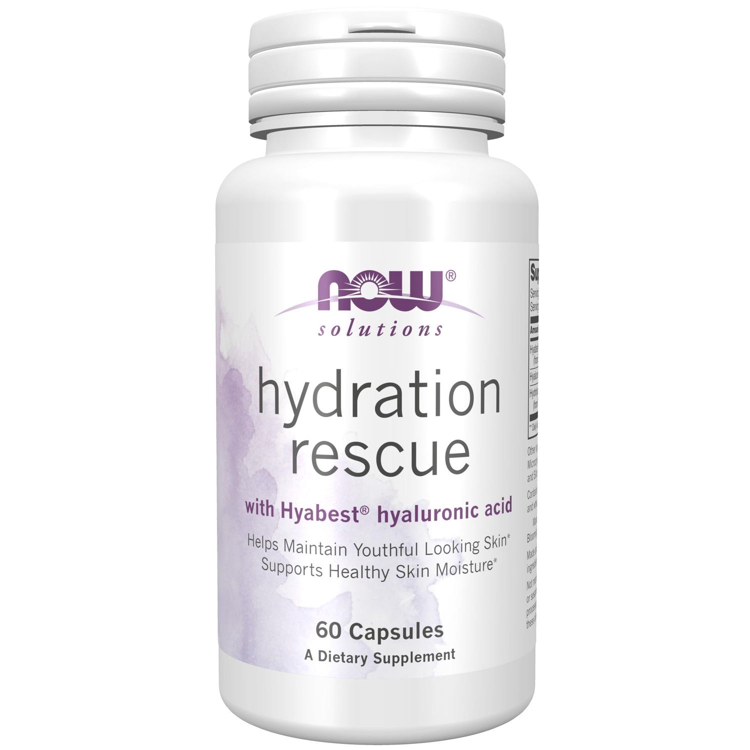NOW Foods Solutions, Hydration Rescue with Hyabest hyaluronic acid, Helps Maintain Youthful Looking Skin, Supports Healthy Skin Moisture, 60 Veg Capsules