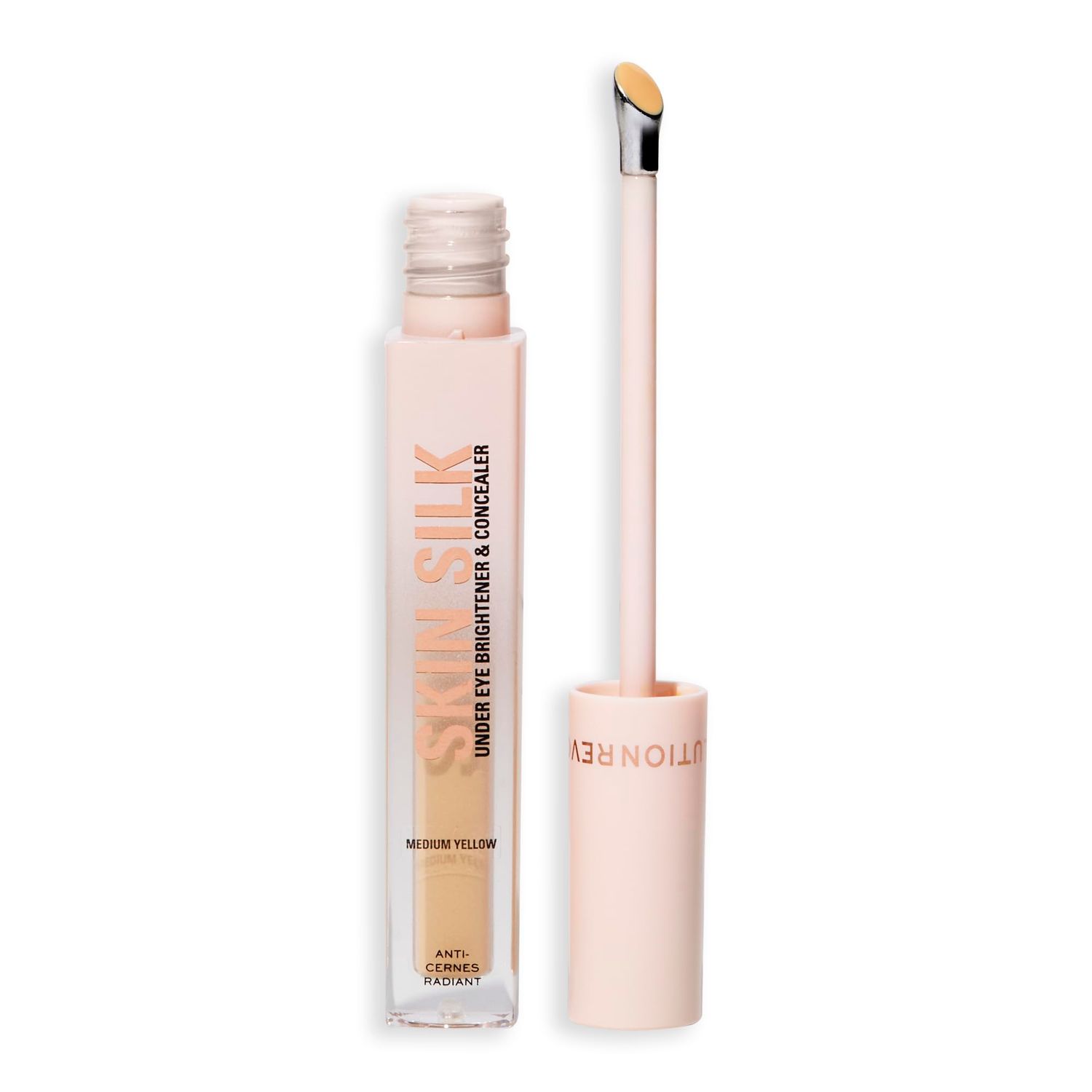 Revolution, Skin Silk Radiant Serum Under Eye Brightener, Hydrates Smooths Under Eye with Hyaluronic Acid Squalane, Vegan Cruelty-Free, Medium Yellow, 0.13 fl oz