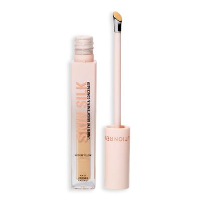 Revolution, Skin Silk Radiant Serum Under Eye Brightener, Hydrates Smooths Under Eye with Hyaluronic Acid Squalane, Vegan Cruelty-Free, Medium Yellow, 0.13 fl oz