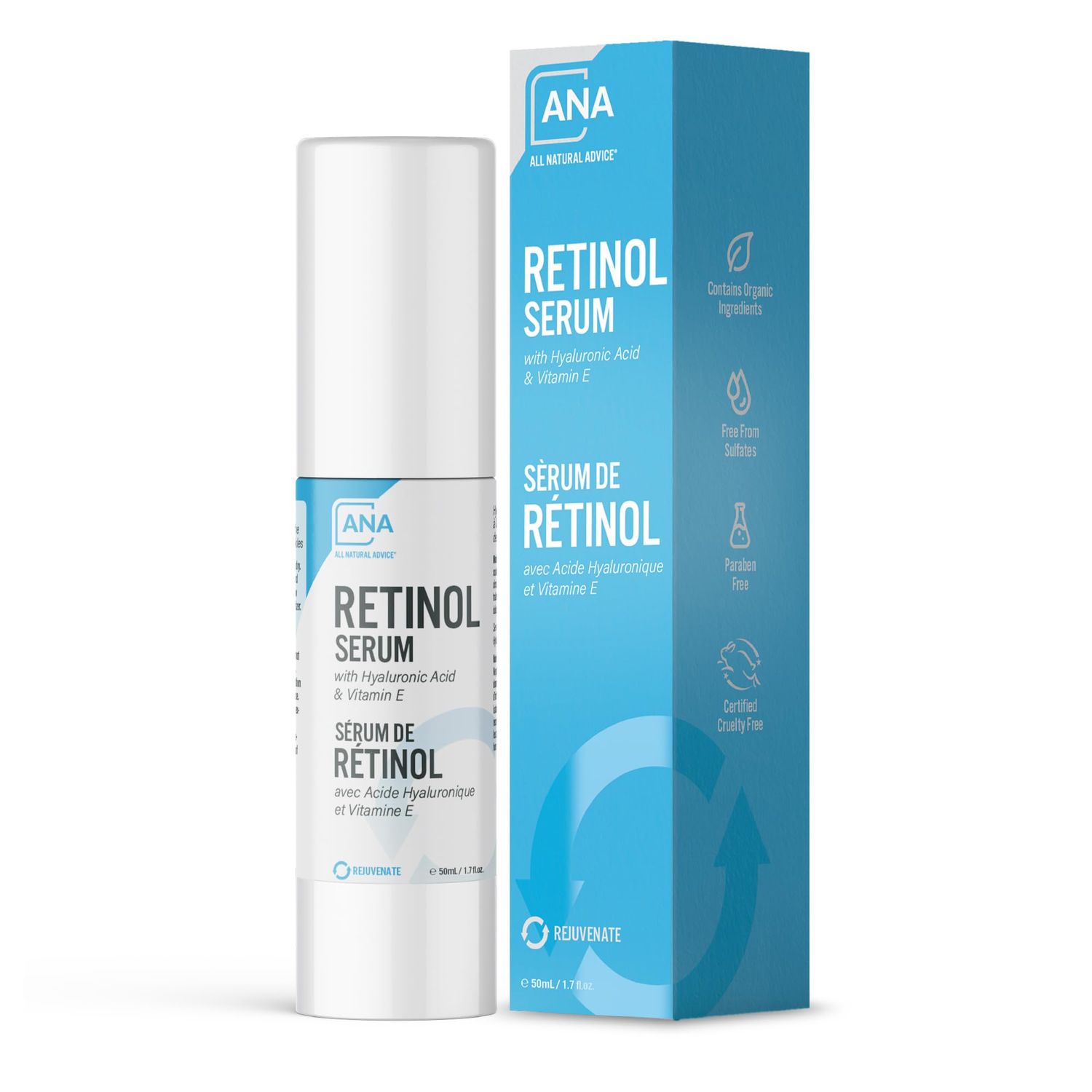 All Natural Advice Retinol Serum for Face 50mL With Organic Botanicals, Hyaluronic Acid Vitamin E 1 Retinol Face Serum includes Airless Bottle Precision Pump Canadian Skin Care