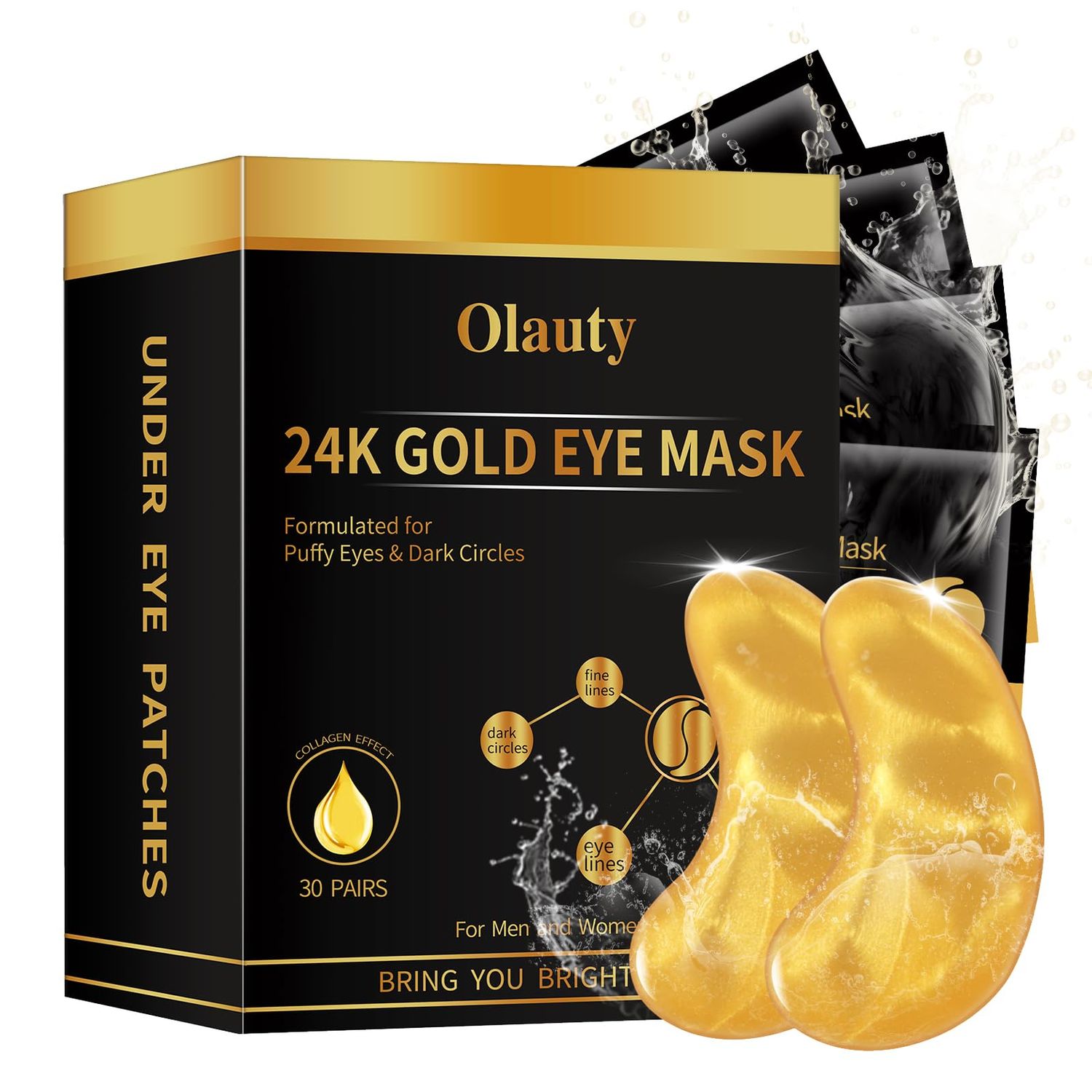 Flanoid 30 Pairs 24K Gold Under Eye Patches - Hydrating Eye Masks for Puffy Eyes Dark Circles, Ideal for Womens Beauty, Travel, Gifts