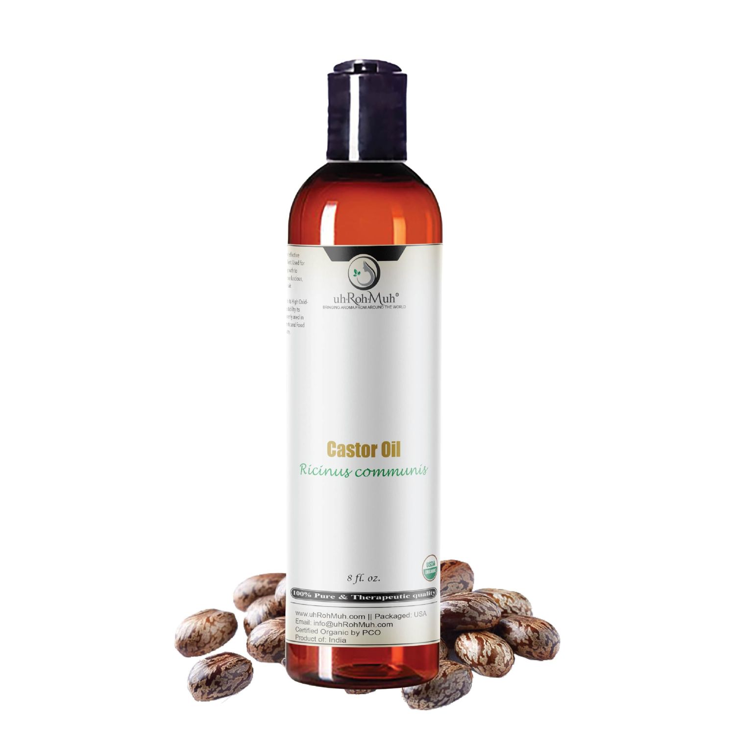 uhRohMuh Pure Organic Castor Oil USDA Certified Caster Oils in Plastic Bottle Cold Pressed Caster Oil For Hair Growth, Eyelashes, Eyebrows Skin India 8 Fl Oz