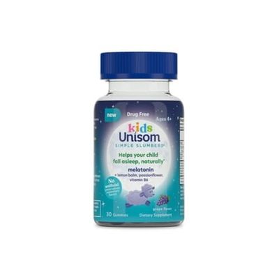 Unisom Simple Slumbers Kids Drug-Free Sleep Aid Gummies 30-Count, Melatonin 0.5mg, Grape