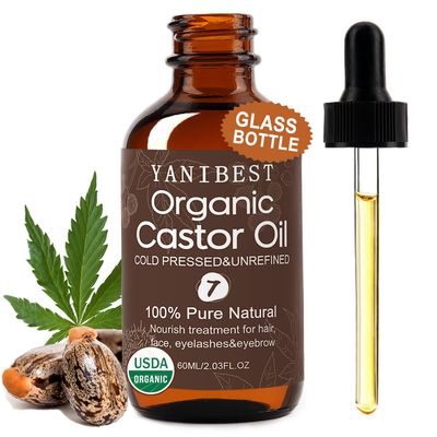 YANIBEST Organic Castor Oil, Cold Pressed Unrefined Glass Bottle, 100 Natural USDA Certified Castor Oil for Hair, Eyelashes, Face, Eyebrows, Scalp Hair Strengthening Oil for All Hair Types