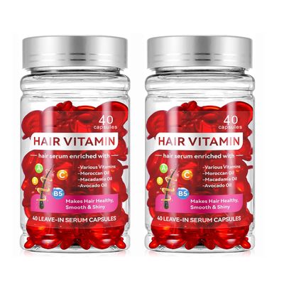 MULPG 2 Bottles Hair Treatment Serum,Vitamins A C E Pro B5,No Rinse Essence for Frizzy and Dry Damaged Hair,with Argan Avocado Moroccan Oil (80 Capsules)