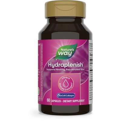 Nature&#39;s Way Hydraplenish, with Unique BioCell Collagen, Hyaluronic Acid, Promotes Collagen Production and Elasticity for Healthy Skin, 60 Capsules (Packaging May Vary)