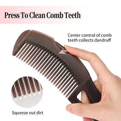 Dandruff Comb, Stainless Steel Fine Tooth LiceFleaPsoriasis Comb, Scalp Oil Buildup Removal Wide Hollow Tooth Button Hairbrush for Scalp Massage Care for Man Women and Kids, Set of 2 (Red)