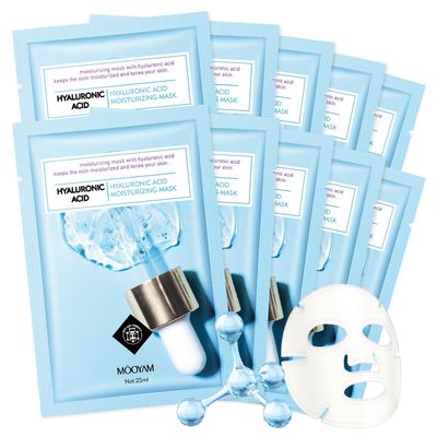 GUOYAOLIFU 10 Sheets Face Mask Skincare, Hyaluronic Acid Face Masks, Hydrating Face Masks Skin Care, Deep Moisturizing Facial Mask, Facial Masks for All Skys Types, Party Spa Gift for Women