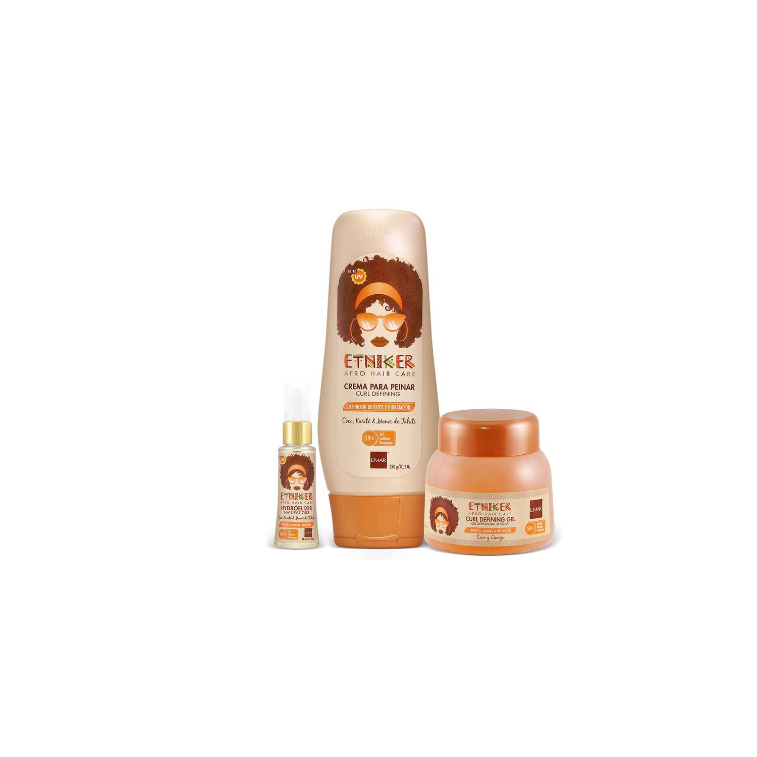 ETNIKER Afro-textured, Curly Wavy Hair Define Kit Gel, Hydroelixir Styling Cream Control, Nourish, Define Coconut, Shea Butter, Monoi Oil, Flaxseed NO Alcohol, Parabens Sulfate.(3piece)