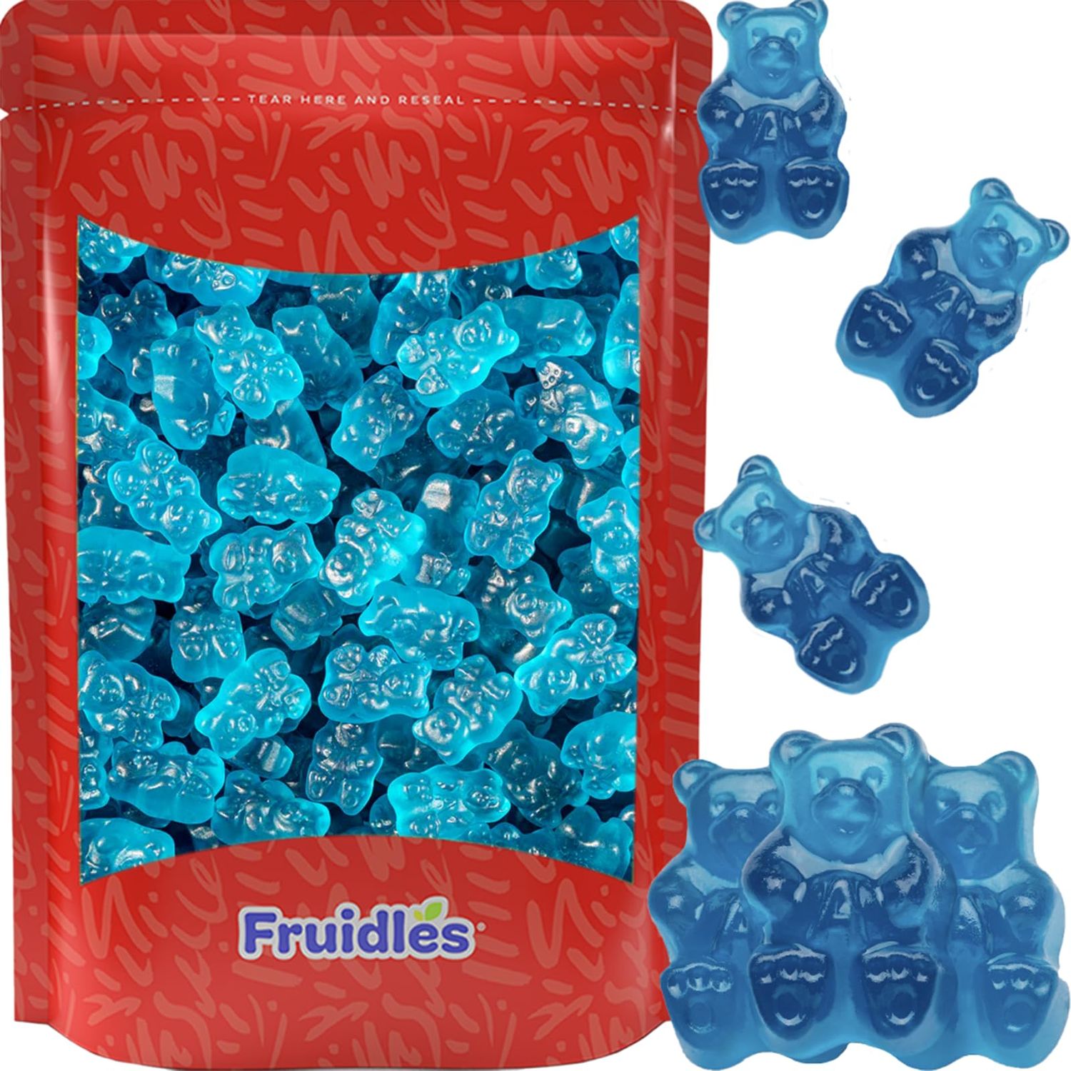 Fruidles Blue Raspberry Gummi Bears Candy, Fruit Flavors Gummies, Allergy Friendly, Non-GMO, No Artificial Sweeteners Gummy (1 Pound)