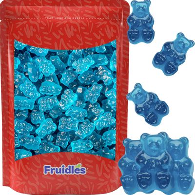 Fruidles Blue Raspberry Gummi Bears Candy, Fruit Flavors Gummies, Allergy Friendly, Non-GMO, No Artificial Sweeteners Gummy (1 Pound)