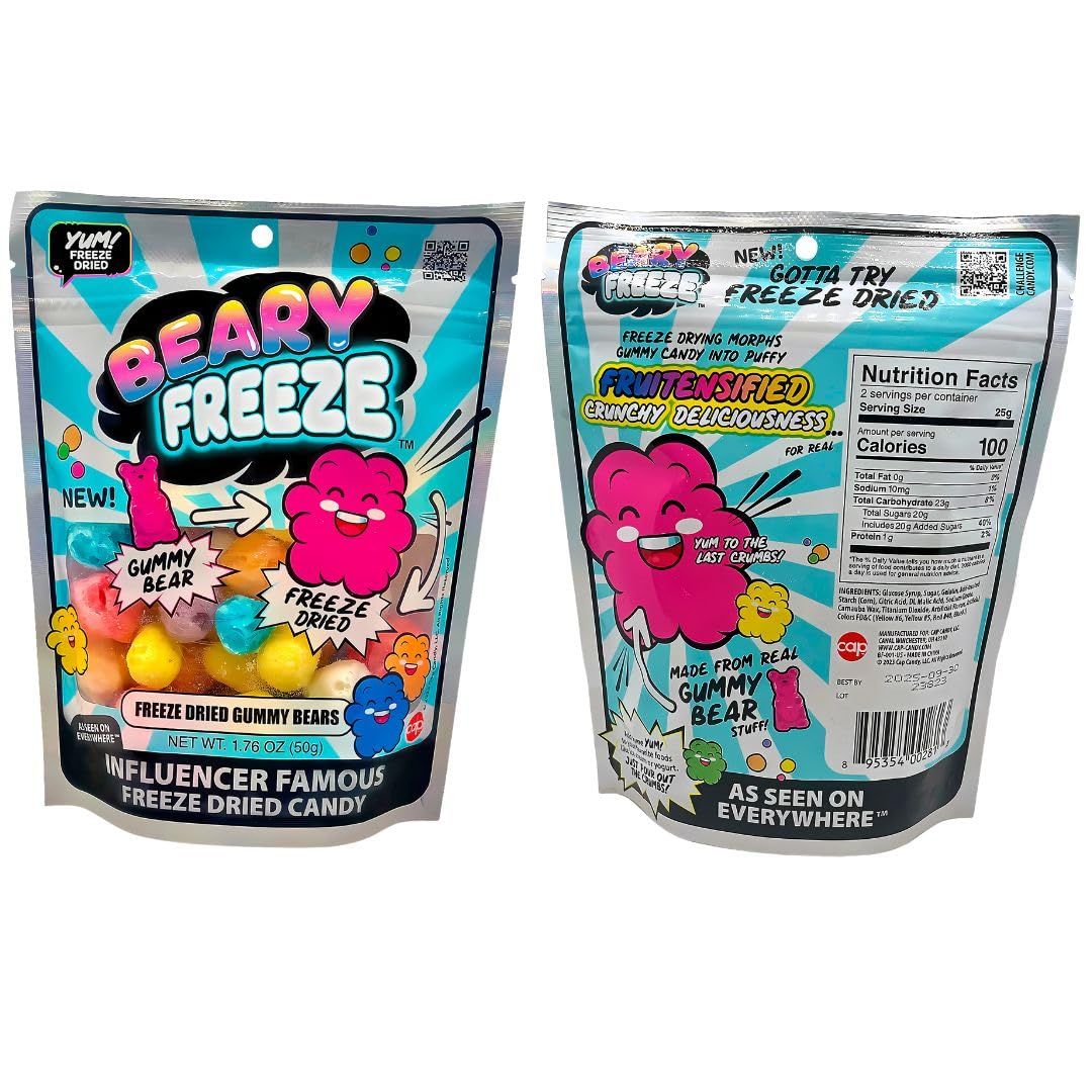 Beary Freeze Assorted Flavors Gummy Bears Freeze Dried Candy - (1 Pack) - Irresistibly Sweet Crunchy Candy Treats, Perfect for Snacking Gifting