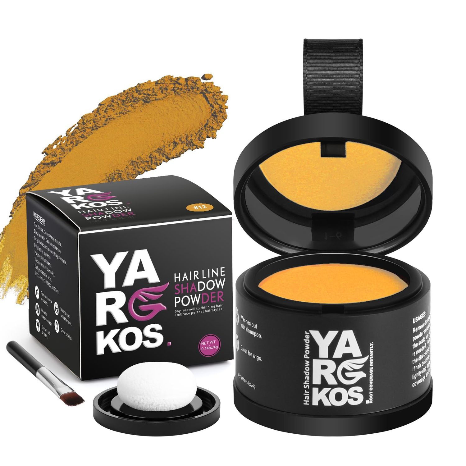 Yargkos Hairline Shadow Powder, Blonde, Root Touch Up Powder for Instantly Gray Hair Cover Up, Women Color Root Coverage for Thinning Grey, Mens Roots Concealer for Hair Loss Beard Line, 12
