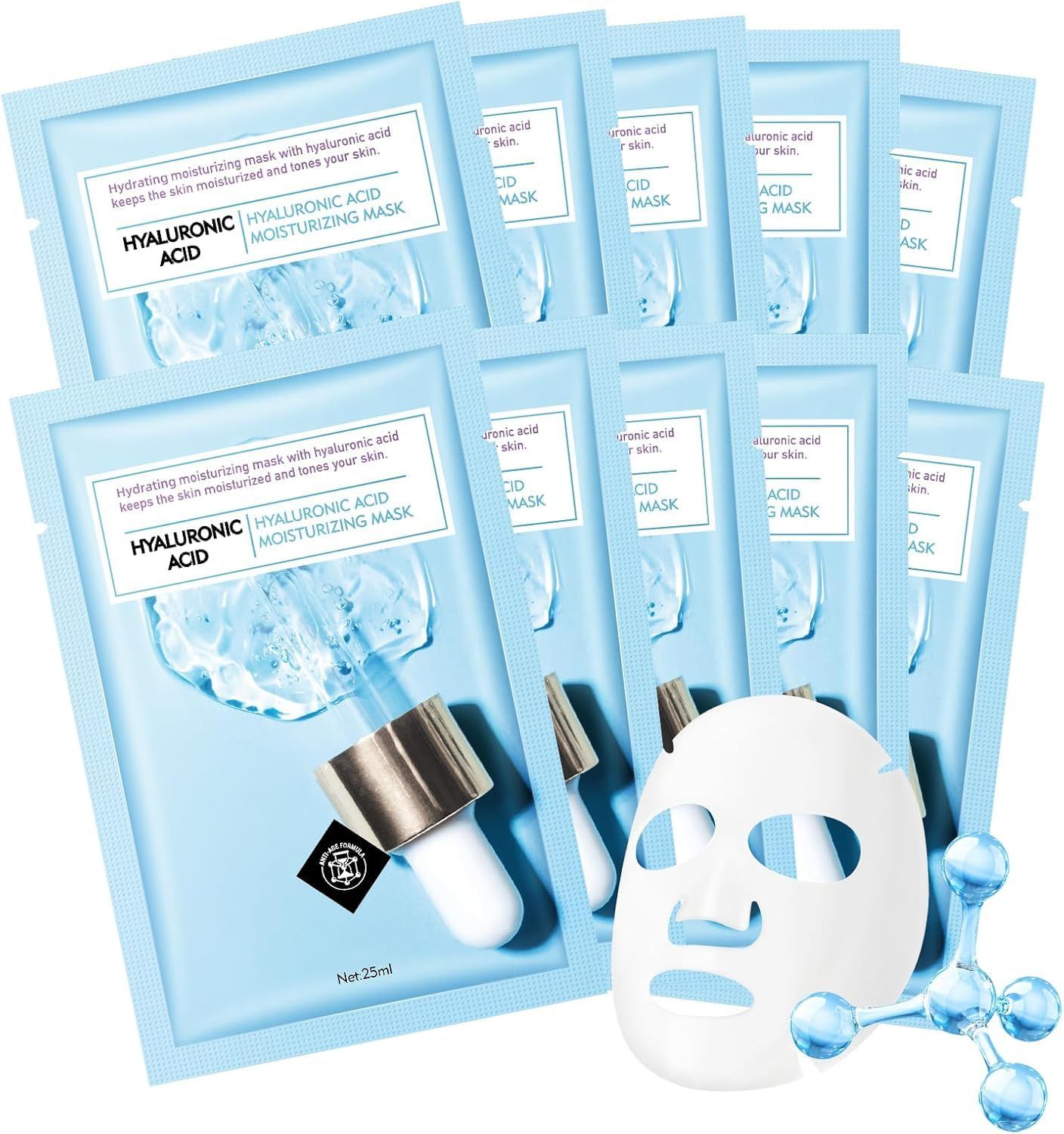 Facial Mask With Hyaluronic Acid, Sheet Face Masks Skincare, Facial Masks For Women Skin Care, Hydrating Mascarillas Faciales, Beauty Care Masks For Deep Repairing And Moisturizing, Spa Gifts 10 Pack