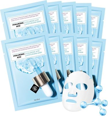Facial Mask With Hyaluronic Acid, Sheet Face Masks Skincare, Facial Masks For Women Skin Care, Hydrating Mascarillas Faciales, Beauty Care Masks For Deep Repairing And Moisturizing, Spa Gifts 10 Pack