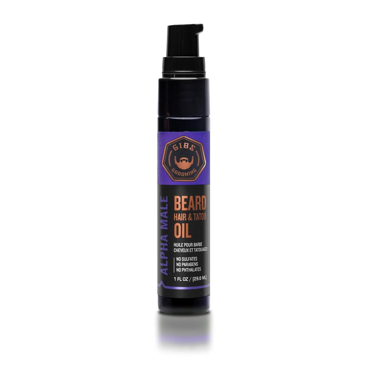 GIBS Alpha Male Beard, Hair Tattoo Oil - Softens Strengthens Beard Growth, Moisturizes Skin Made in USA 1 oz
